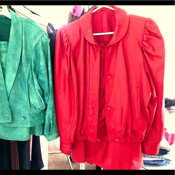 Neiman Marcus designer Red Florentine leather bomber Jacket sz EU 44/ US S-M - Picture 5 of 14
